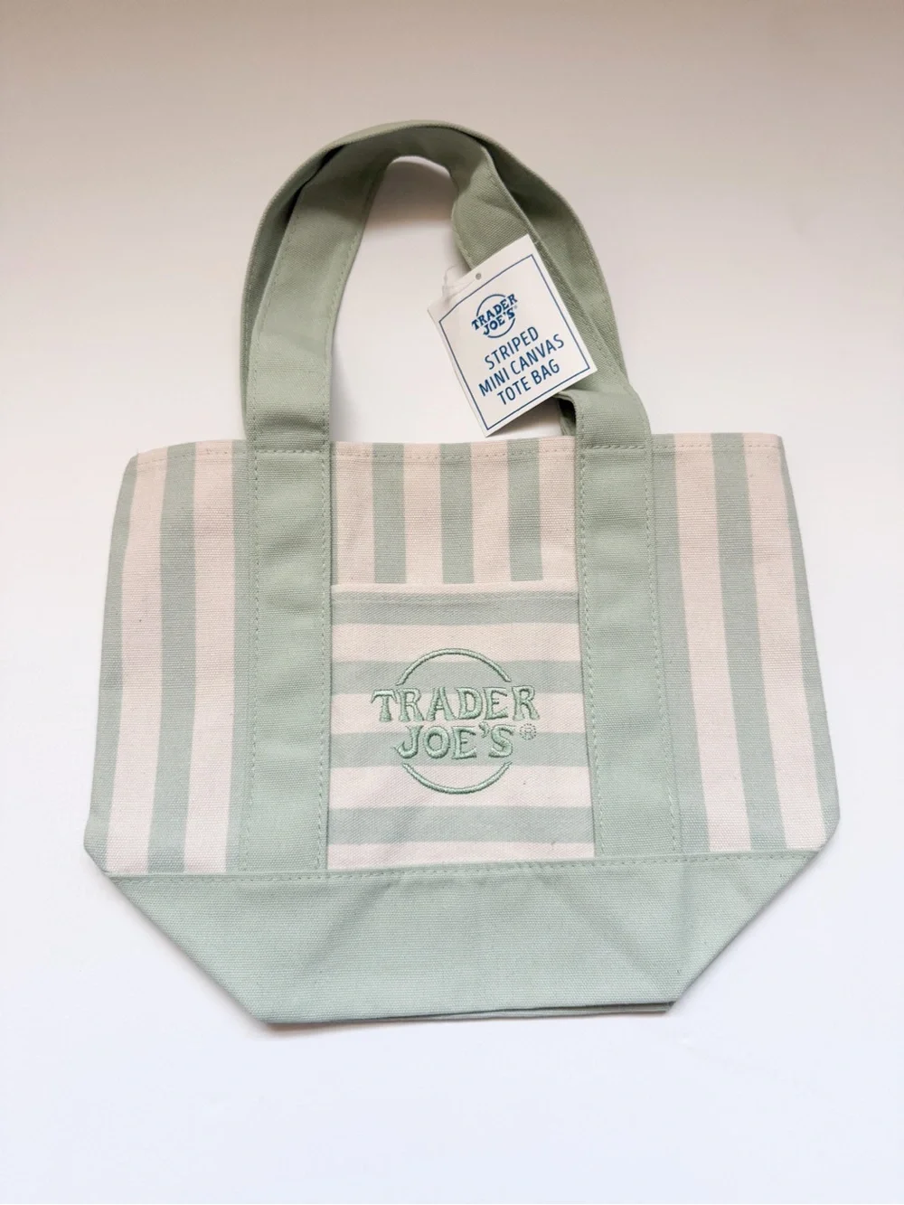 Trader Joe's Mint Green Striped Canvas Tote